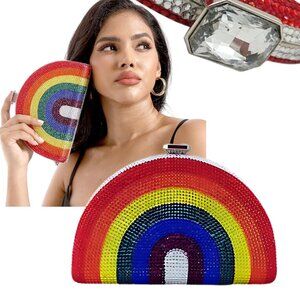 Pave Rhinestone Bling Rainbow Crossbody Chain Bag Clutch Handbag Pride Gifts NEW